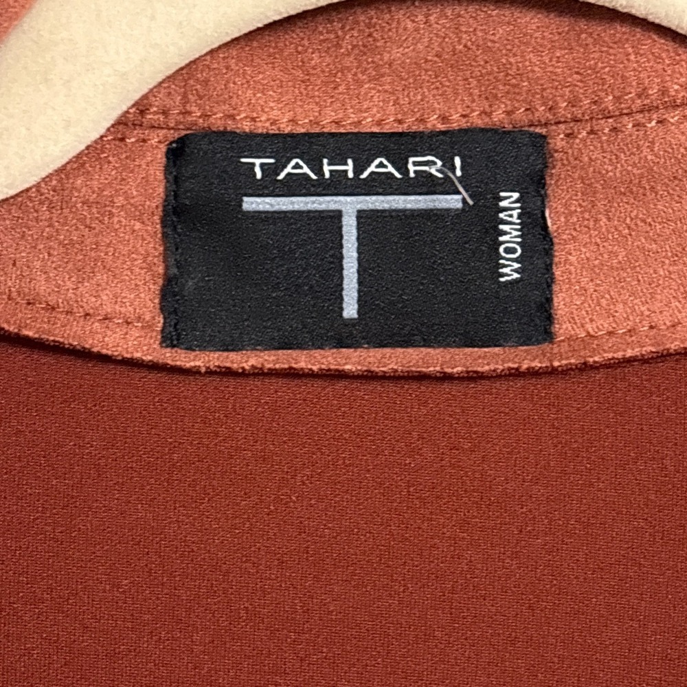 Tahari Jacket 2X Rust Red Orange Washable Faux Suede Midi Open Blazer Career - Picture 6 of 11